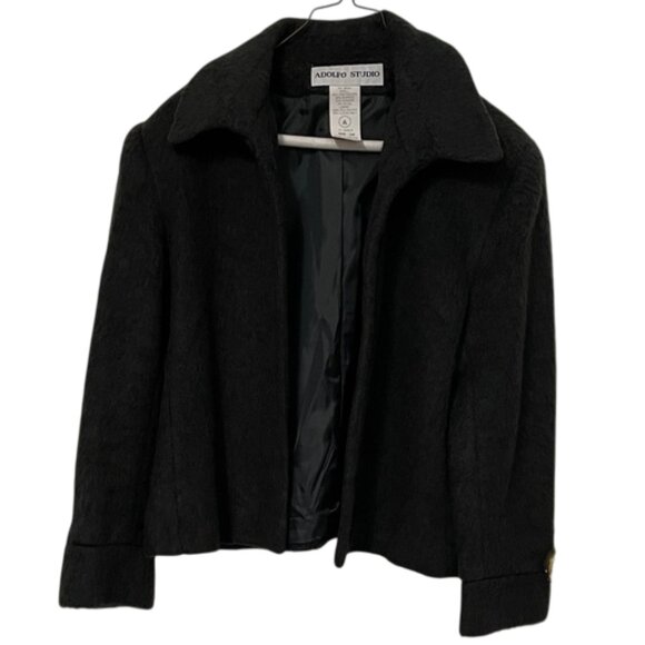 Adolfo Studio Mohair Blend Gray-Black Blazer Jacket Womens Size 14 Petite - Picture 1 of 10
